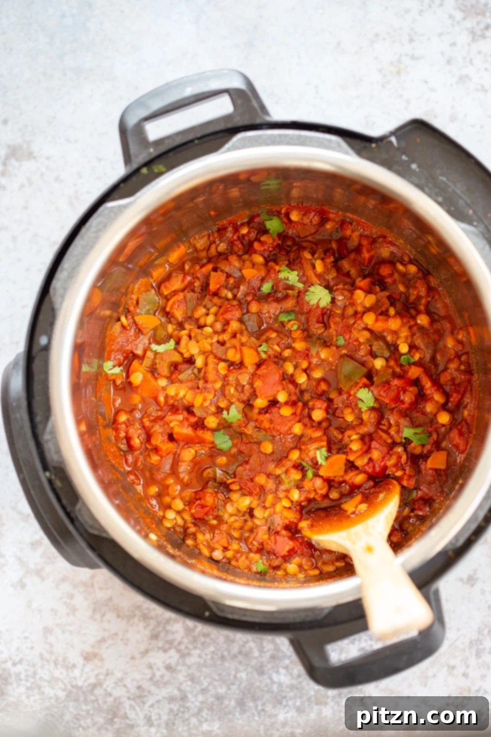 Savory Vegan Lentil Sloppy Joes 6 Vegan Lentil Sloppy Joes cooking in the Instant Pot pressure cooker, ready to be served