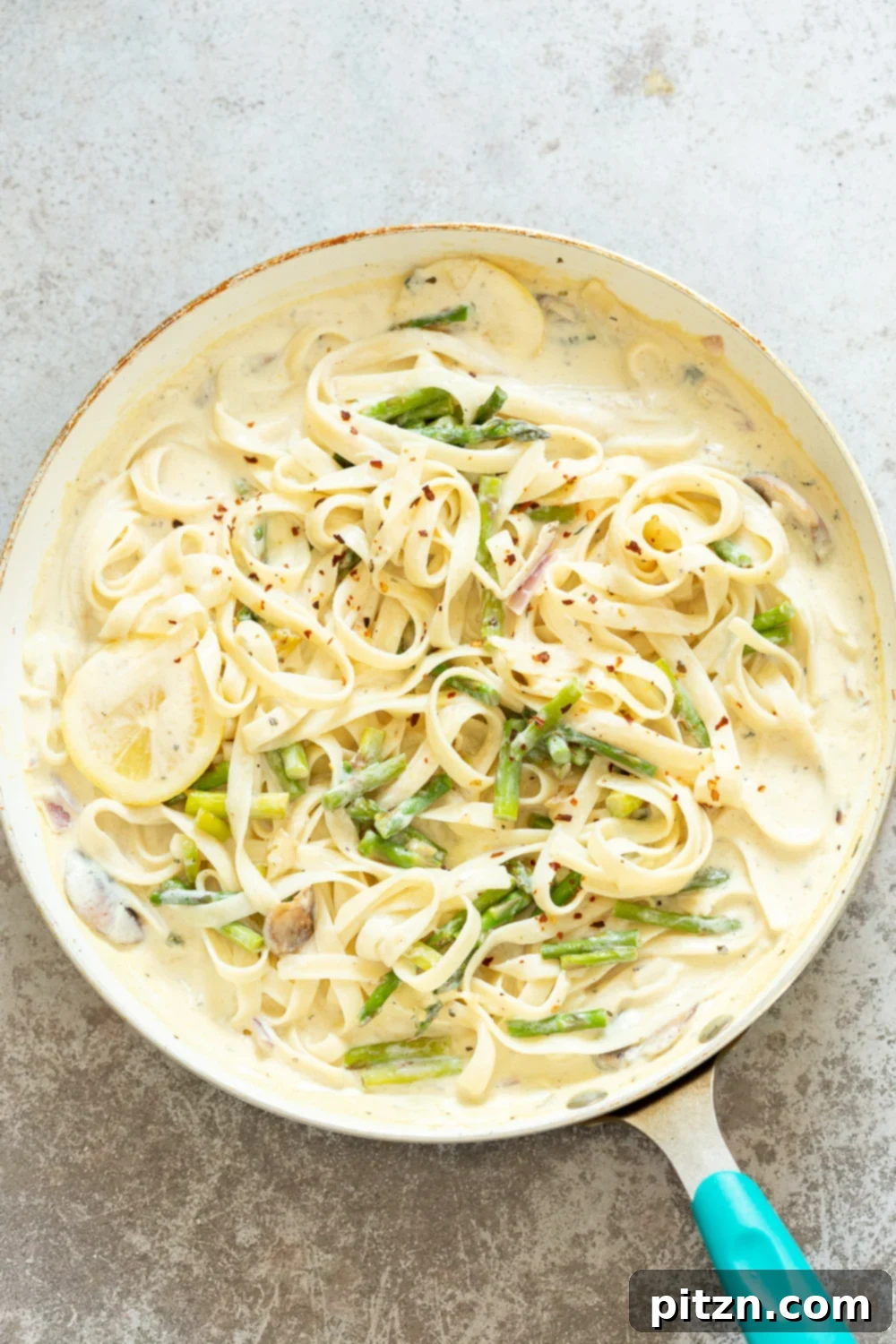 30 Minute Vegan Lemon Asparagus Pasta 11 Pasta tossed with Lemon Cream Sauce for our Vegan Lemon Asparagus Pasta