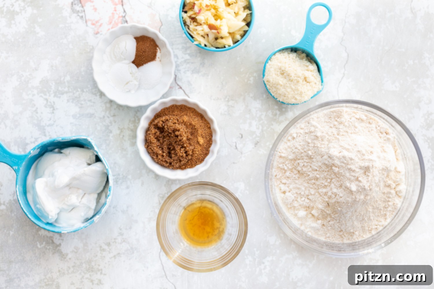 Ingredients for our Vegan Churro Scones in bowls and measuring cups