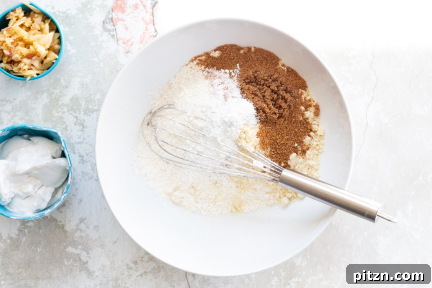 Dry ingredients for our Vegan Churro Scones in a white bowl