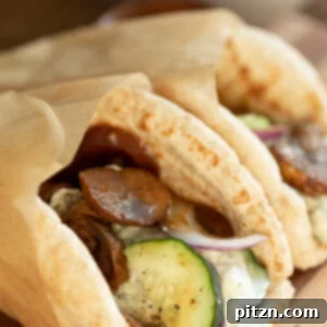 Vegan Gyros with Mushrooms and Tzatziki. Easy 5 Ingredient Vegan Mushroom Gyro "meat" and 5 Minute Vegan Tzatziki. Nut-free and can be Gluten-free.