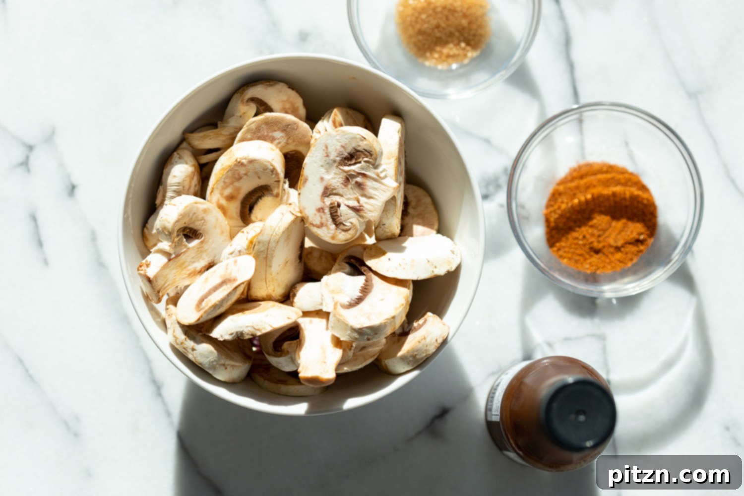 Ingredients for Vegan Gyros with Mushrooms arranged in bowls, ready for preparation.