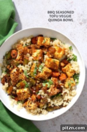 26 Vibrant Vegan Bowl Recipes 6 Tofu and Veggie BBQ Bowl. Features mixed vegetables and tofu tossed in a homemade barbecue seasoning and baked. Served over quinoa dressed with BBQ sauce. Vegan, Gluten-free, Nut-free recipe.