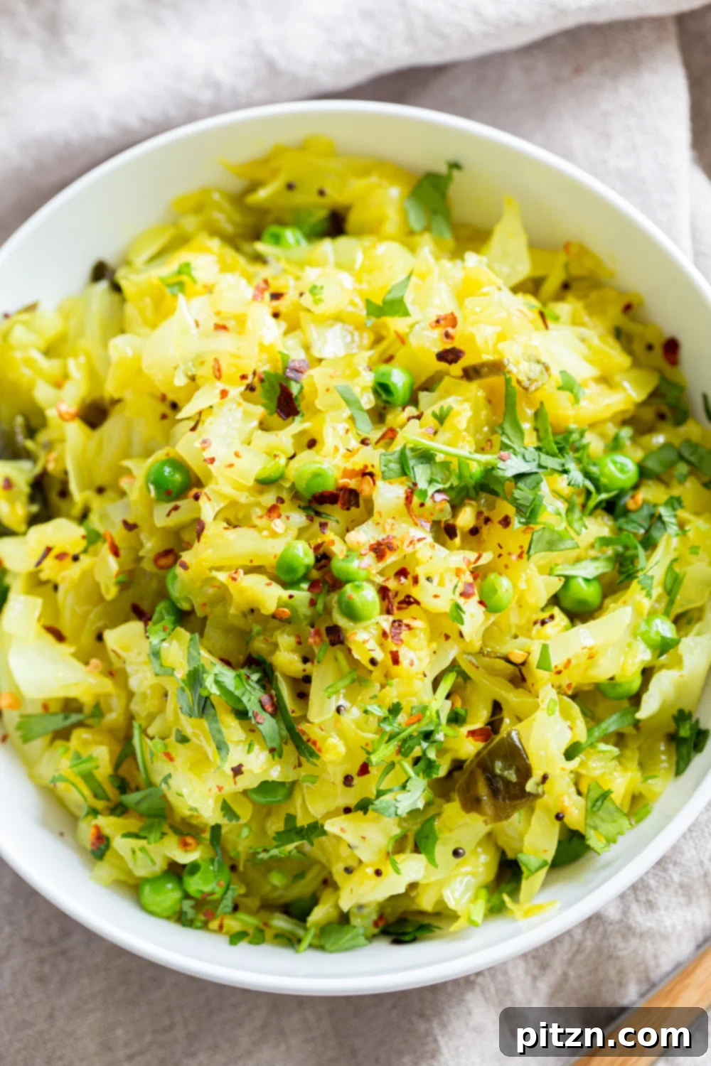 A final inviting image of the Instant Pot Indian Cabbage and Peas, highlighting its appetizing appearance and freshness.