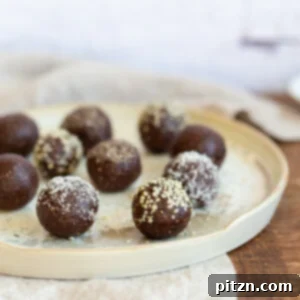 Raw Vegan Brownie Bites on a white speckled plate, highlighting their fudgy texture and dark chocolate appeal.