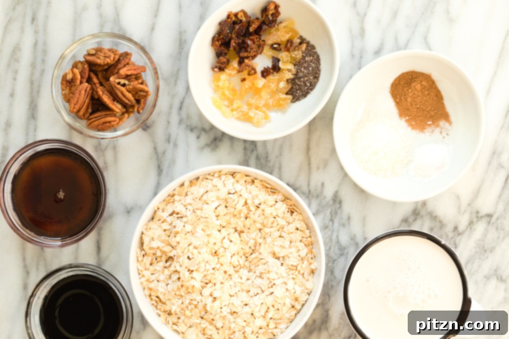 Oil-Free Vegan Gingerbread Oatmeal Delight 3 Ingredients for gingerbread Baked Oatmeal in bowls