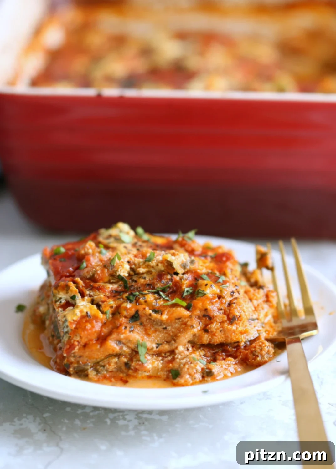 Creamy Vegan Gluten-Free Zucchini Lasagna with Tofu Ricotta 3 Zucchini Lasagna in a white plate