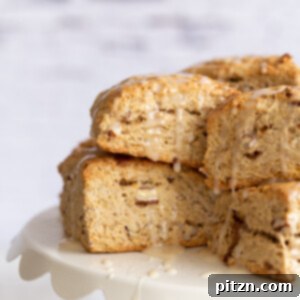 vegan banana scones on a cake stand, ready to be served