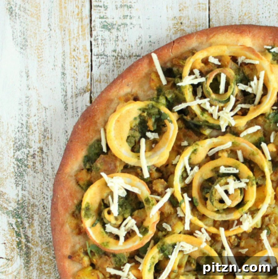Baked Vegan Samosa Pizza, hot and ready to eat