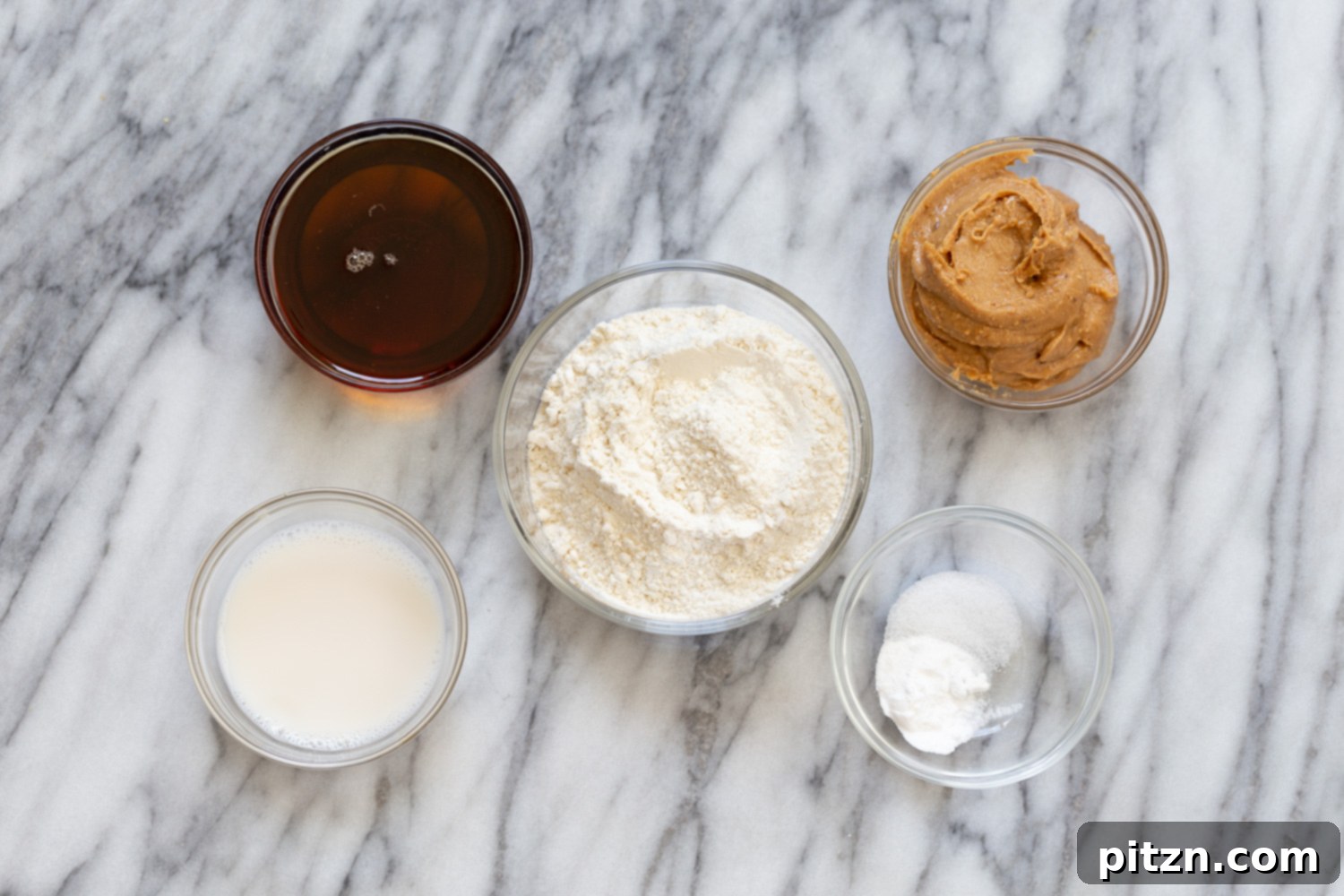 snickers recipe overhead shot of ingredients needed for making vegan snickers snack bars recipe