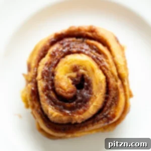 overhead shot of a vegan no yeast cinnamon roll with sweet potato on a white plate