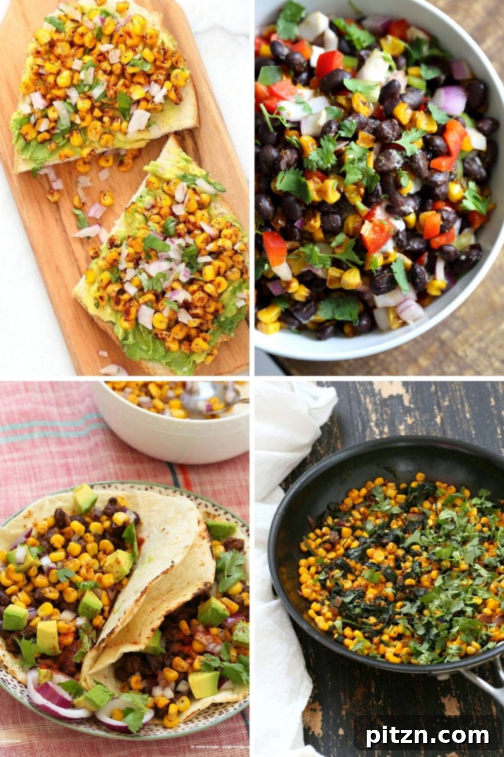 Summer Harvest: Your Guide to Seasonal Eats and Vegan Delights 3 A vibrant collage of various vegan corn recipes, including Mexican street corn salad, grilled corn, and corn salsa, showcasing its summer appeal.