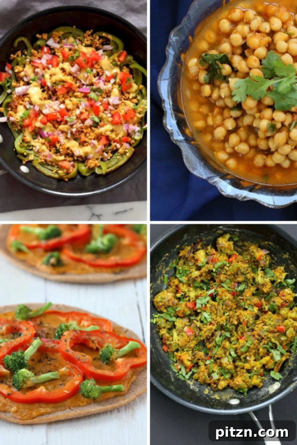 Summer Harvest: Your Guide to Seasonal Eats and Vegan Delights 7 A vibrant picture collage showcasing various vegan bell pepper recipe ideas, including nachos, pizza, and curry, highlighting their colorful versatility.