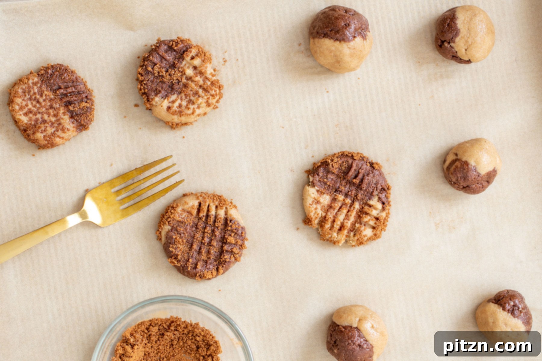 vegan snickerdoodles Vegan pumpkin spice snickerdoodle cookies being carefully placed on a cookie sheet before baking