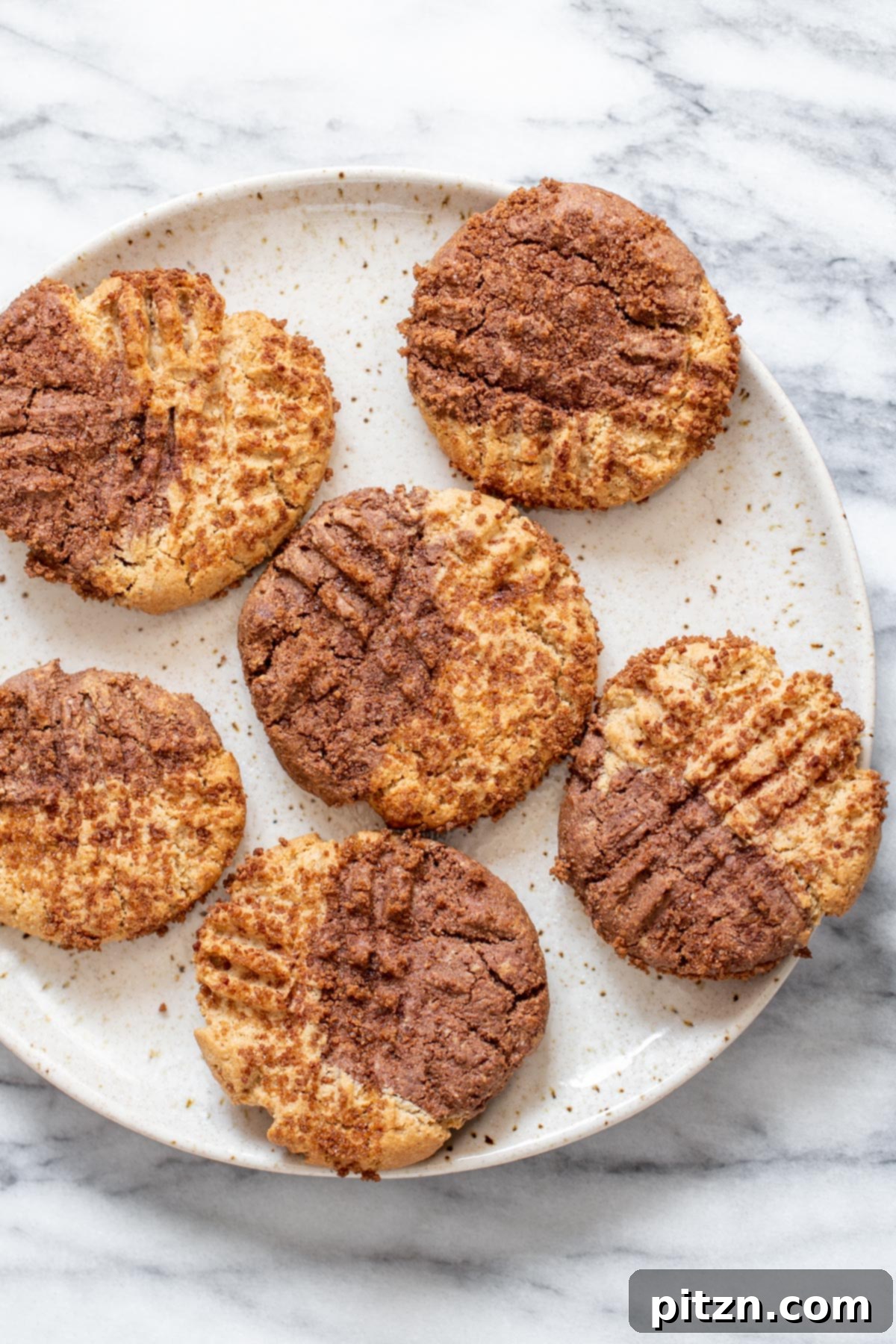 vegan snickerdoodles Overhead shot of a plate brimming with freshly baked Vegan Chocolate Pumpkin Spice Snickerdoodles