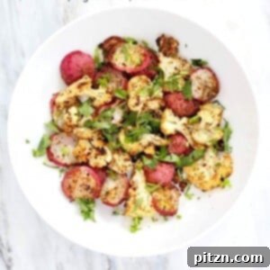 Roasted Cauliflower and Radish with Mustard, Nigella, and Fennel Seeds