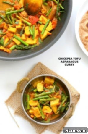 Chickpea Tofu Asparagus Curry served with rice
