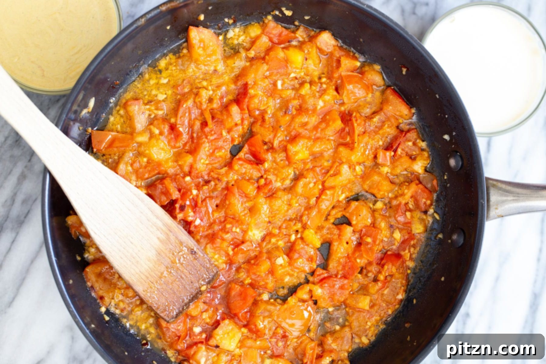 Vegan Tofu Shakshuka 9 vegan tomato sauce in a frying pan