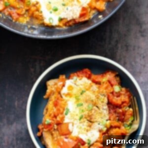 Vegan Tofu Shakshuka 4 A dish of vegan tofu eggs in purgatory