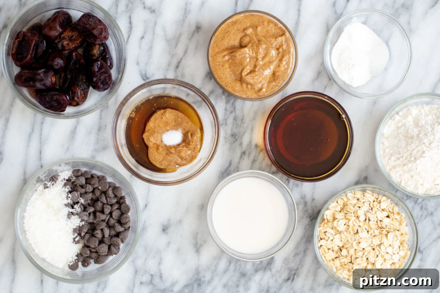 ingredients needed for making vegan date caramel oatmeal bars 