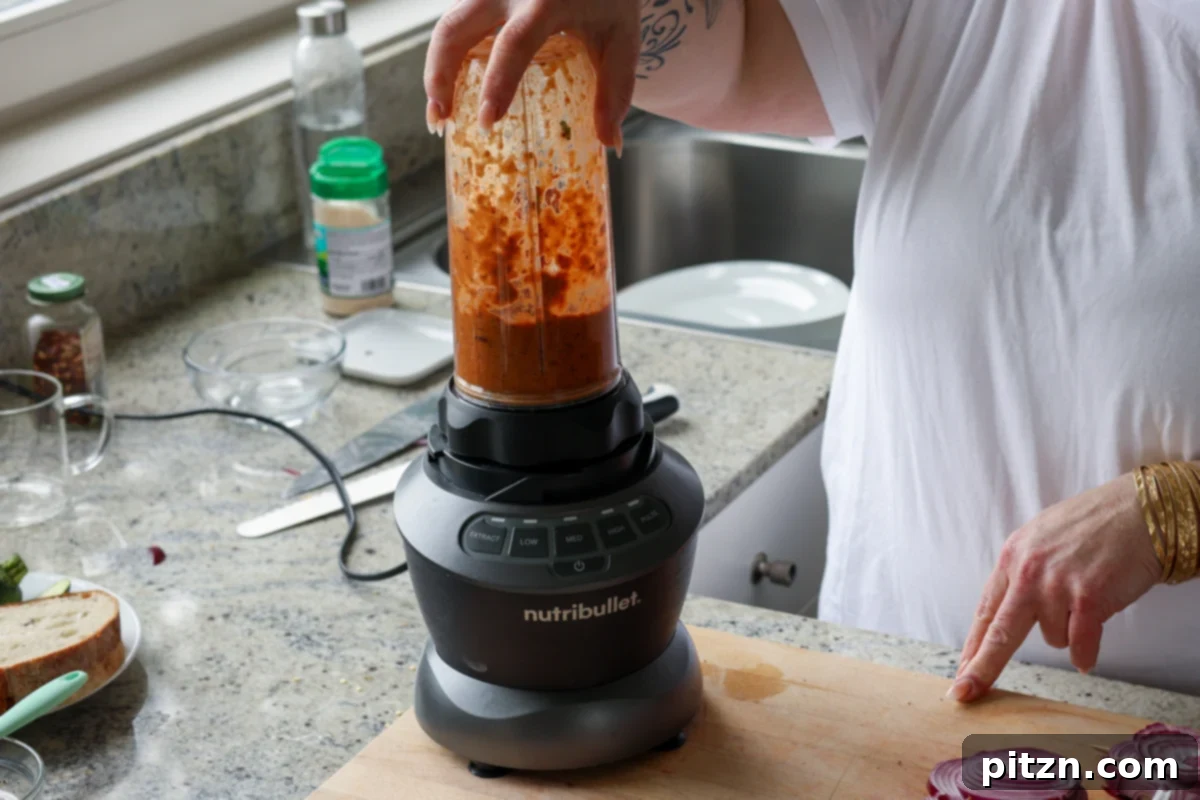 Mediterranean Grilled Veggie with Sun-Kissed Tomato & Basil Pesto 12 sun dried tomato spread ingredients in the blender after initial blending