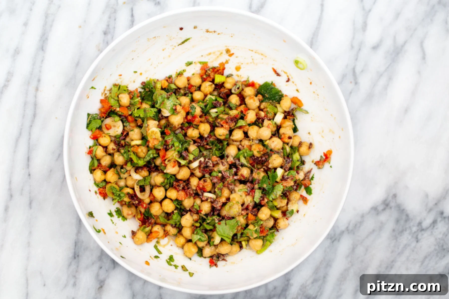 Vibrant Mediterranean Chickpea Sandwich 6 Chickpeas tossed with chopped veggies, spices and Mediterrenean herbs for chickpea salad