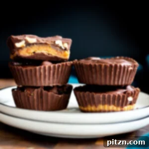 A close-up of a finished vegan snickers peanut butter cup.