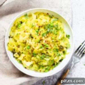 Instant Pot Indian Cabbage and Peas in a white bowl