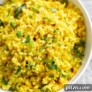 Lemony Turmeric Cauliflower Rice. Easy Side with any meal. 1 Pot Lemon Cauliflower Rice with mustard seeds and garlic.