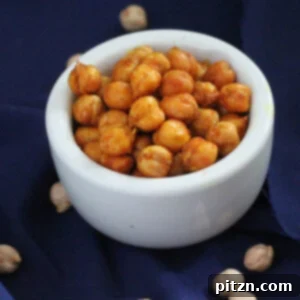 Golden Spicy Sprouted Chickpeas 4 Roasted sprouted chickpeas in a small white serving bowl
