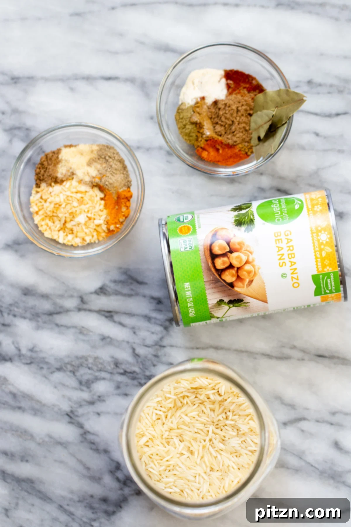 chickpea fried rice ingredients needed for making fried rice in a jar
