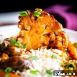 Miso Peanut Whole Roasted Cauliflower served with rice