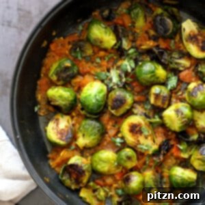 Our Curried Caramelized Brussels Sprouts in Black Skillet