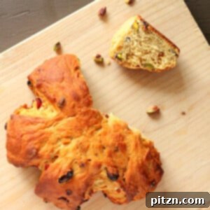 Christmas stollen wreath on a wooden chopping block