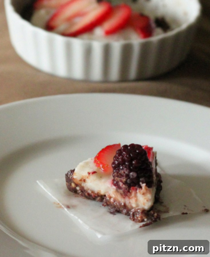 No Bake Vegan Gluten Free Chocolate Berry Fireworks Pie 7 Another perspective of the chocolate cream berry pie, highlighting its fresh berry topping and appealing texture