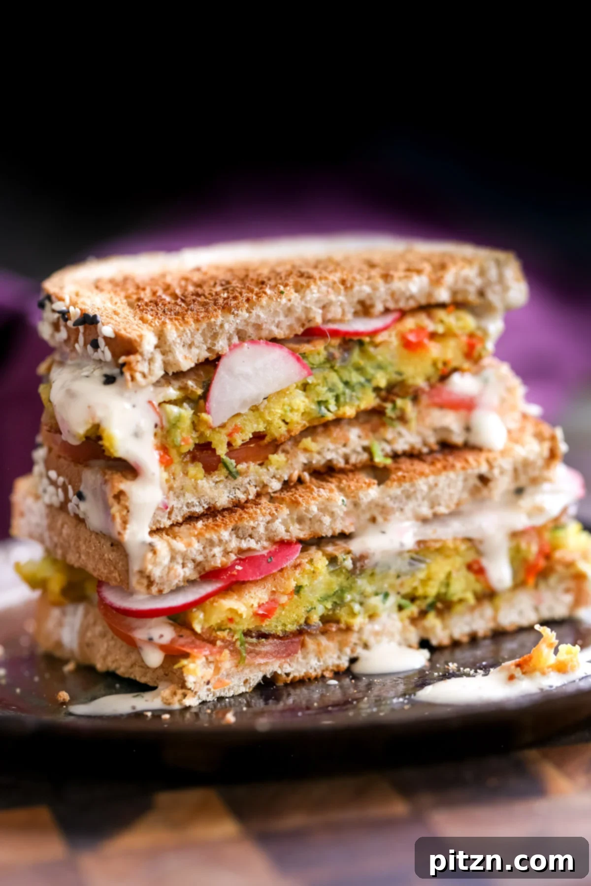 Savory Chickpea Flour Breakfast Combo 2 Delicious vegan chickpea flour veggie breakfast sandwiches with vegan ranch