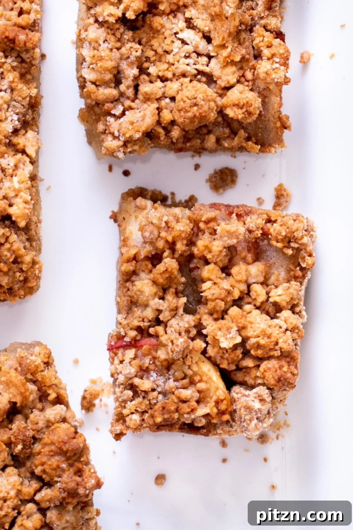 overhead shot of vegan apple pie crumble bars 