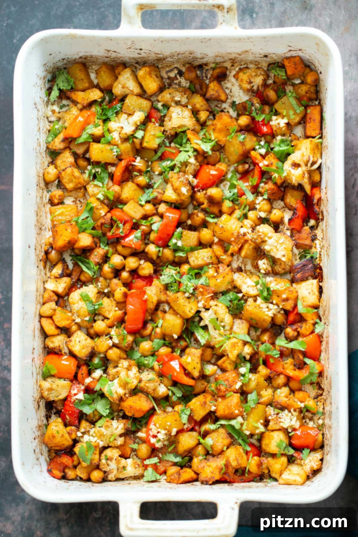 a casserole dish with roasted root vegetables