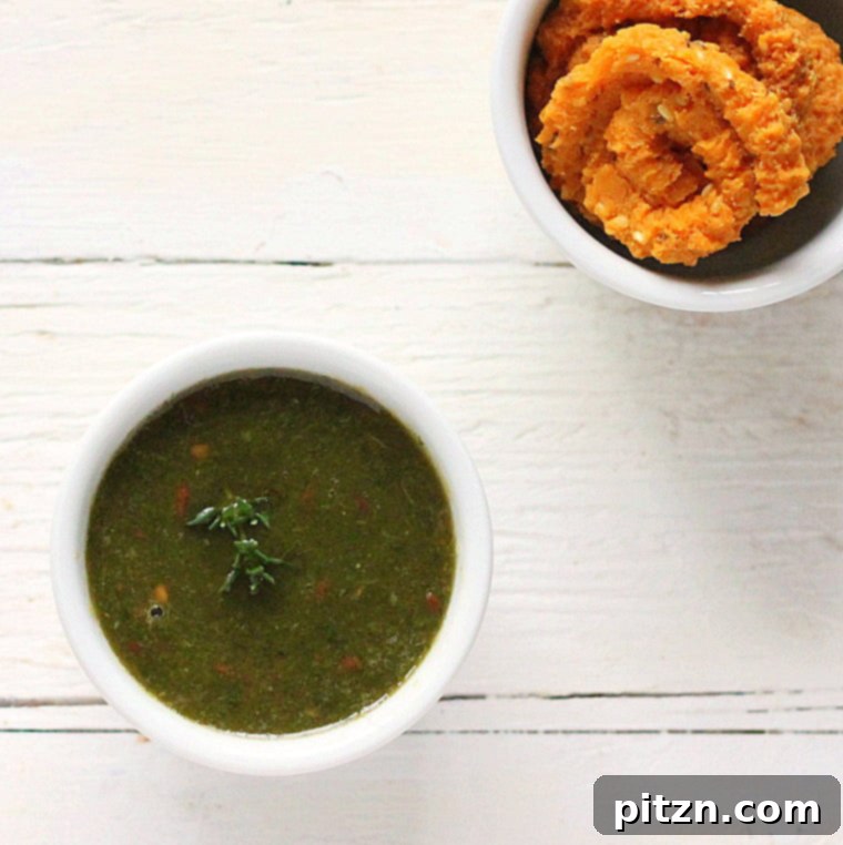 Rainbow Veggie Wraps with Sun-Kissed Tomato Chutney 5 Close-up of fresh homemade Mint Thyme Tomato Chutney in a bowl.