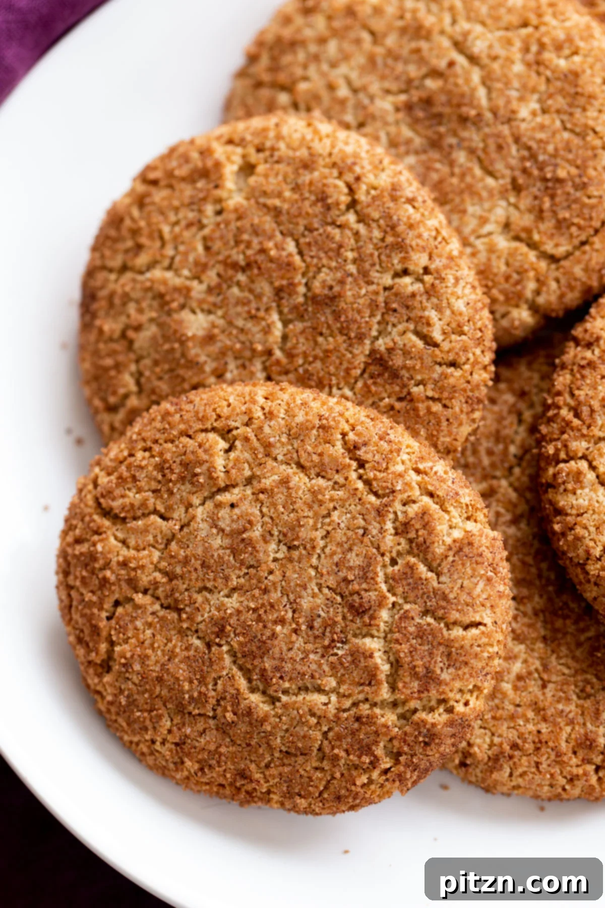 Soft and Chewy Gluten-Free Almond Flour Snickerdoodles 4 A delectable assortment of vegan gluten-free almond flour snickerdoodle cookies artfully arranged on a serving platter, ready to be enjoyed.