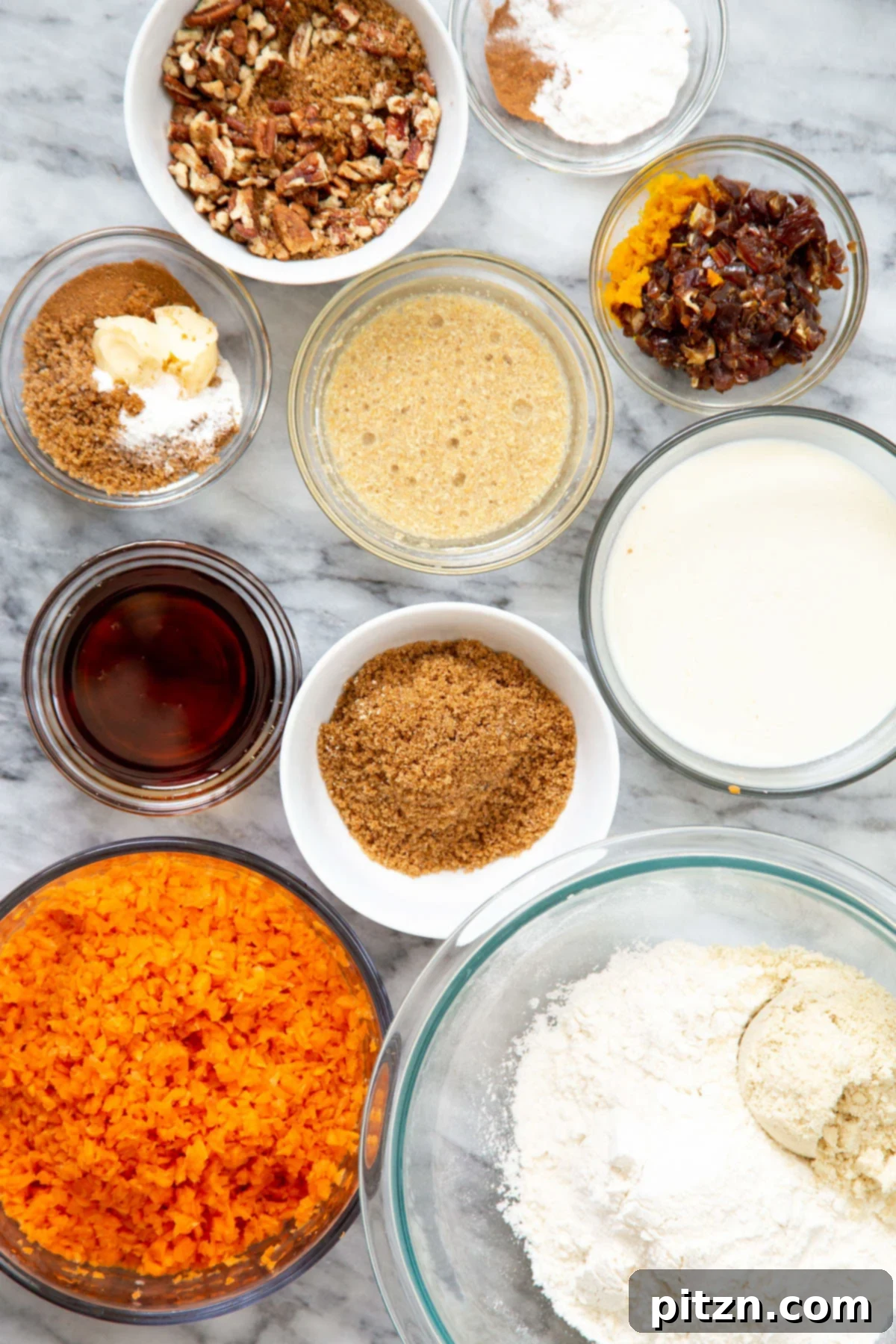 Spiced Vegan Carrot Cake Squares 6 Ingredients needed for making vegan carrot cake bars