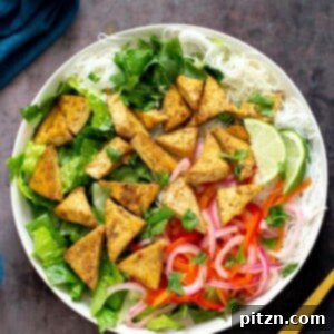 Vietnamese inspired Curried Tofu Noodle Bowls with quick-pickled vegetables