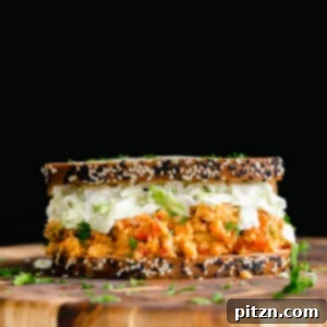 Buffalo Chickpea Salad Sandwich with crispy celery