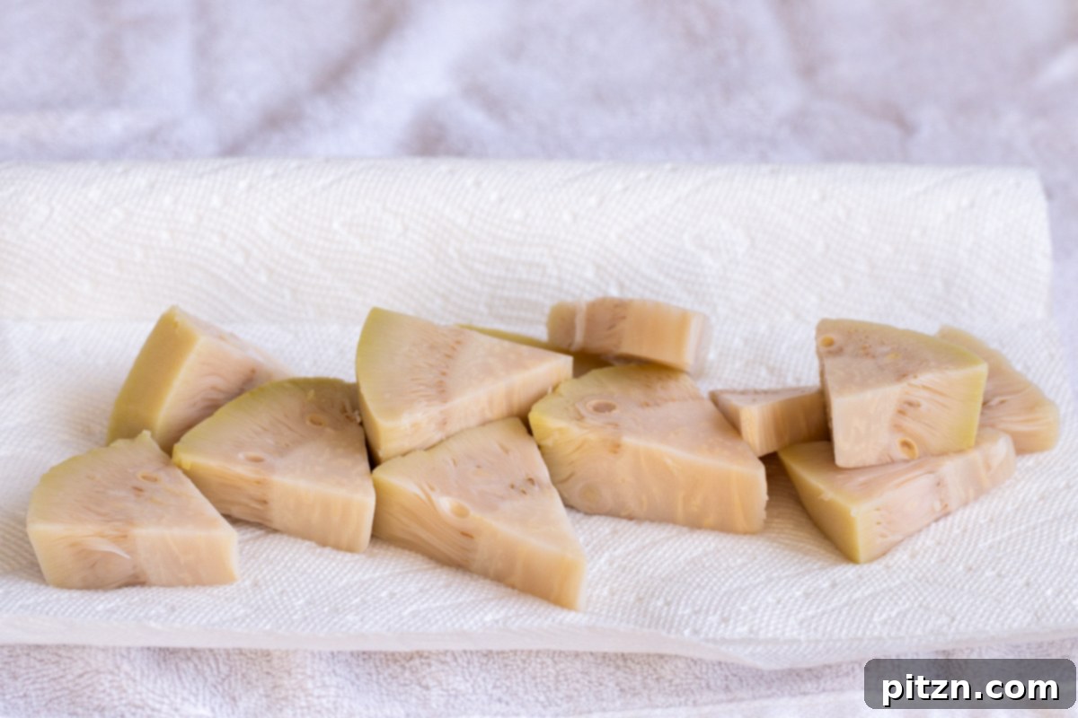 canned jackfruit on a sheet of paper towels