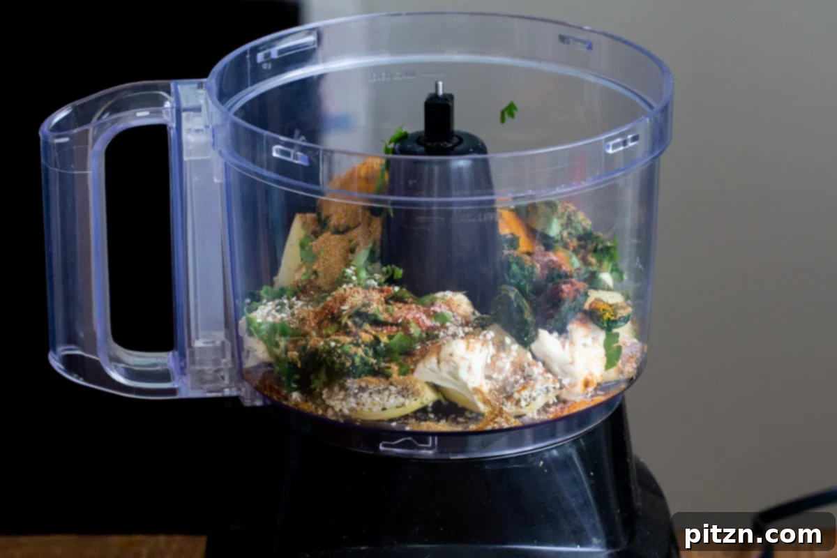 Aromatic Masala Paratha: Easy Yeast-Free Indian Flatbread 6 veggies and flour in the container of a food processor