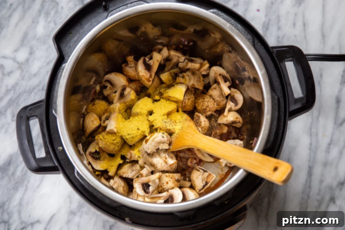 mushrooms and nutritional yeast in an Instant Pot 