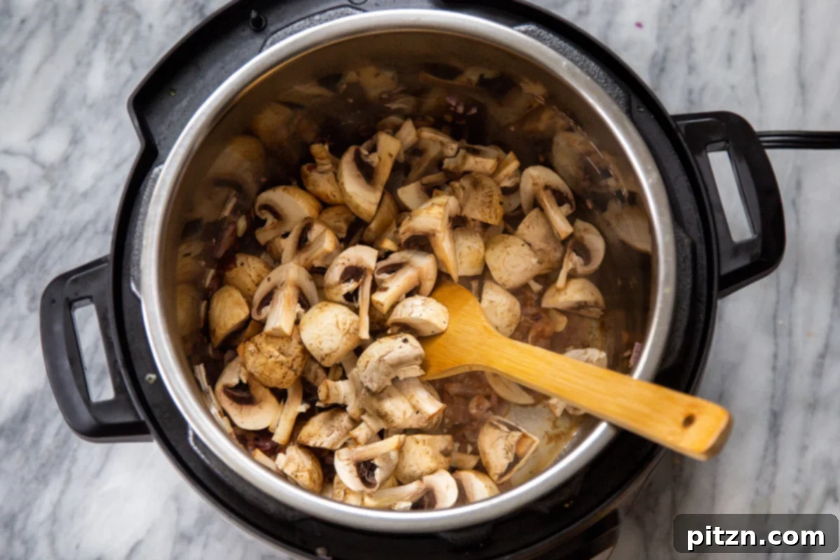 quartered mushrooms in an Instant Pot 