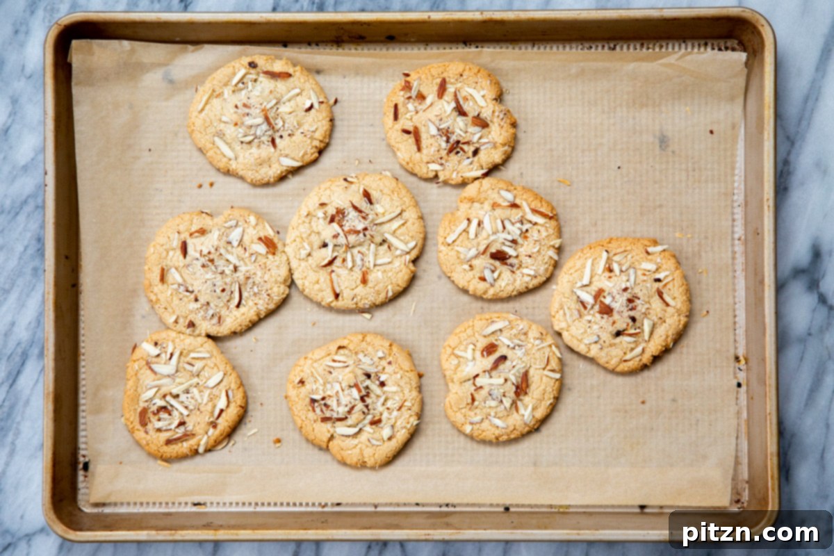 Irresistible Vegan Gluten-Free Almond Coconut Joy Cookies 13 Freshly baked vegan Almond Joy cookies cooling on a sheet pan, perfectly golden and ready to be enjoyed