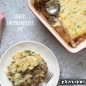Hearty Vegan Shepherd's Pie - Mushroom and Lentil Shepherdless Pie topped with creamy garlic mashed potatoes and gravy.