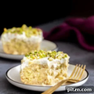 A tantalizing slice of Vegan Ras Malai Tres Leches Cake, a perfect make-ahead dessert for Indian festivities and holidays.